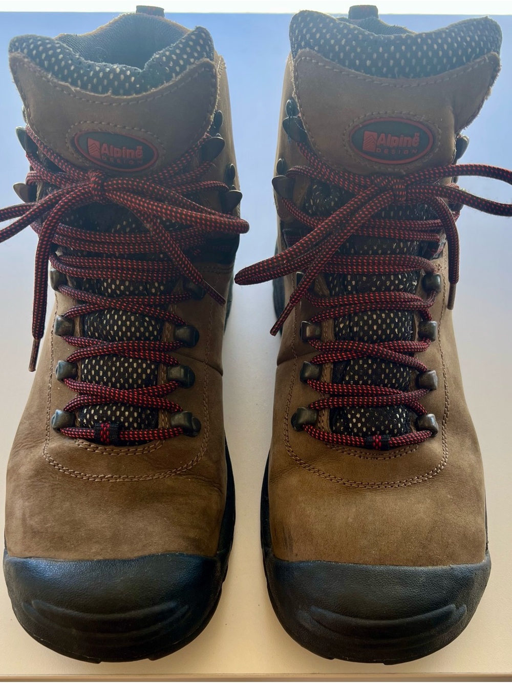 Alpine Design Brown and Black Men's Hiking Boots with Red Accent Laces